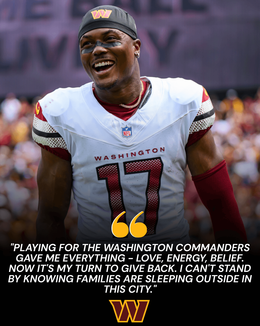 BREAKING NEWS: Terry McLaurin, star for the Washington Commanders, has pledged $5 million from his latest earnings to fund homeless shelters across Washington, D.C.-hihehu